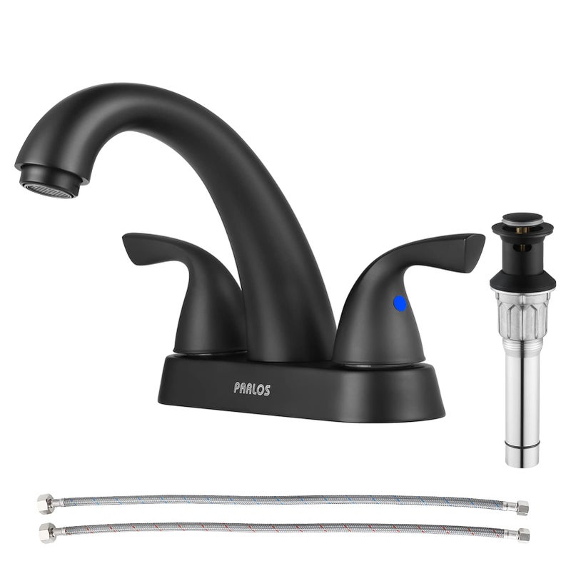 PARLOS 2-Handle Bathroom Sink Faucet with Drain Assembly and Supply Hoses Matte Black,1359804 - Image 1
